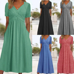 👍👍【ZĽAVA 50!%】💐👗【S-3XL】2026 jarné a letné nové jednofarebné módne jednoduché ležérne šaty