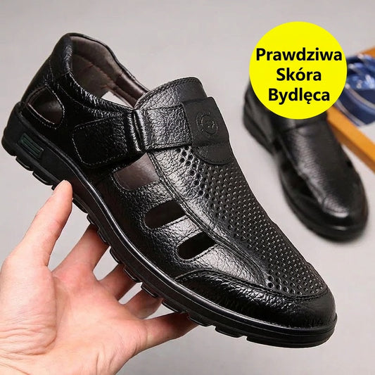 【39-44】👍Męskie oddychające sandały letnie ze skóry naturalnej