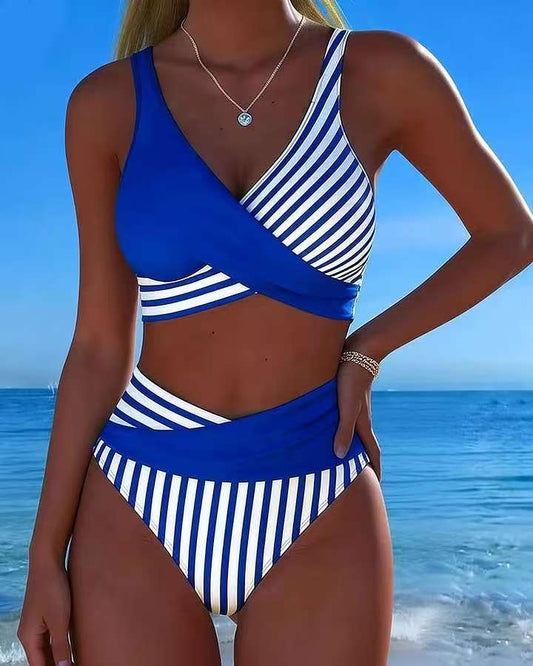 😍【S-3XL】(40kg-100kg)Dvojdielne bikiny s farebnými blokmi✅Platba na dobierku