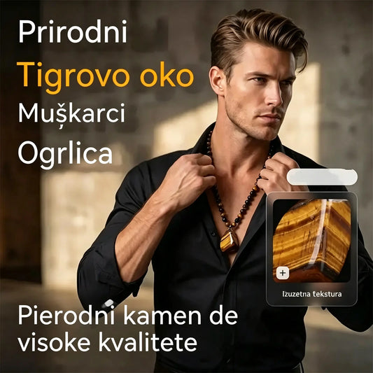 🐯🔥 Vremenski ograničena ponuda: Muška ogrlica od prirodnih perli tigrovog oka: Ručno tkana vrpca, polirane perle, ističu vaš jedinstveni stil ✨