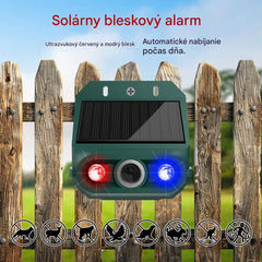 Solárny ultrazvukový repelent na zvieratá do exteriéru, repelent na vtáky s blikajúcim infračerveným svetlom s červenými a modrými LED diódami.