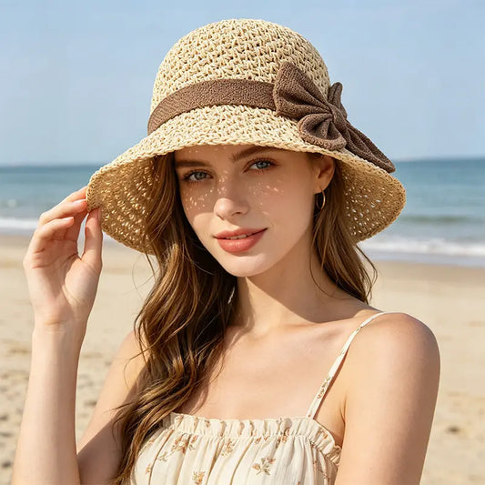☀️🎀Elegantný francúzsky klobúk s mašľou: ochrana pred slnkom a tieň.
