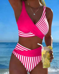 😍【S-3XL】(40kg-100kg)Dvojdielne bikiny s farebnými blokmi✅Platba na dobierku