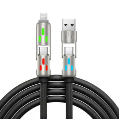 🔥 【2 kusy za 21 eur】 🔥 (dĺžka 2 metre) Kábel 4 v 1 PD 240 W – rýchle nabíjanie cez USB‑C, Lightning a USB‑A, hliník a silikón, synchronizácia dát ⚡📱
