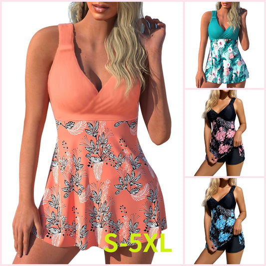 🌴🏖️【Paskutinė diena - 50% nuolaida🔥】【S-5XL】Naujas margintas maudymosi kostiumėlio komplektas, plius dydžių dizainas, šortai, nugaroje skeltukas, greitai džiūstantis audinys