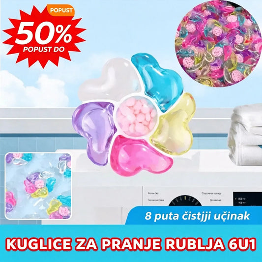 Šest kapsula deterdženta za rublje u jednom: antibakterijsko, uklanja klice, dugotrajan miris i snažno čišćenje odjeće.