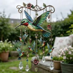 🐦 Krištáľové zvonkohry ozdobené kolibríkmi a maľovanými vzormi vo vintage štýle
