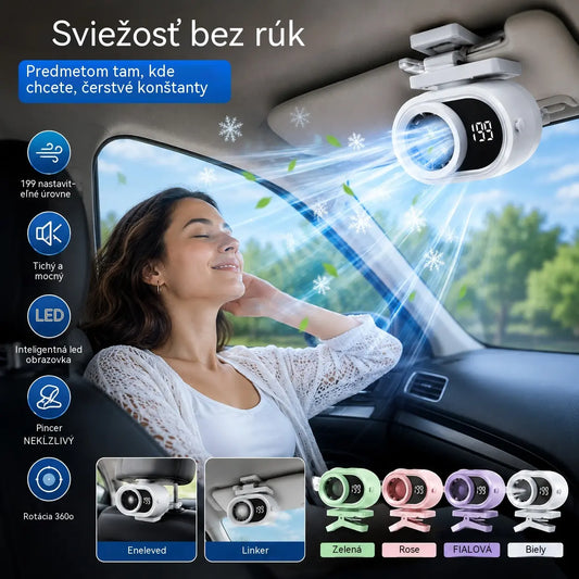 🌀 Hands-free ventilátor s LED displejom, integrovaným klipom a 199 nastaviteľnými úrovňami