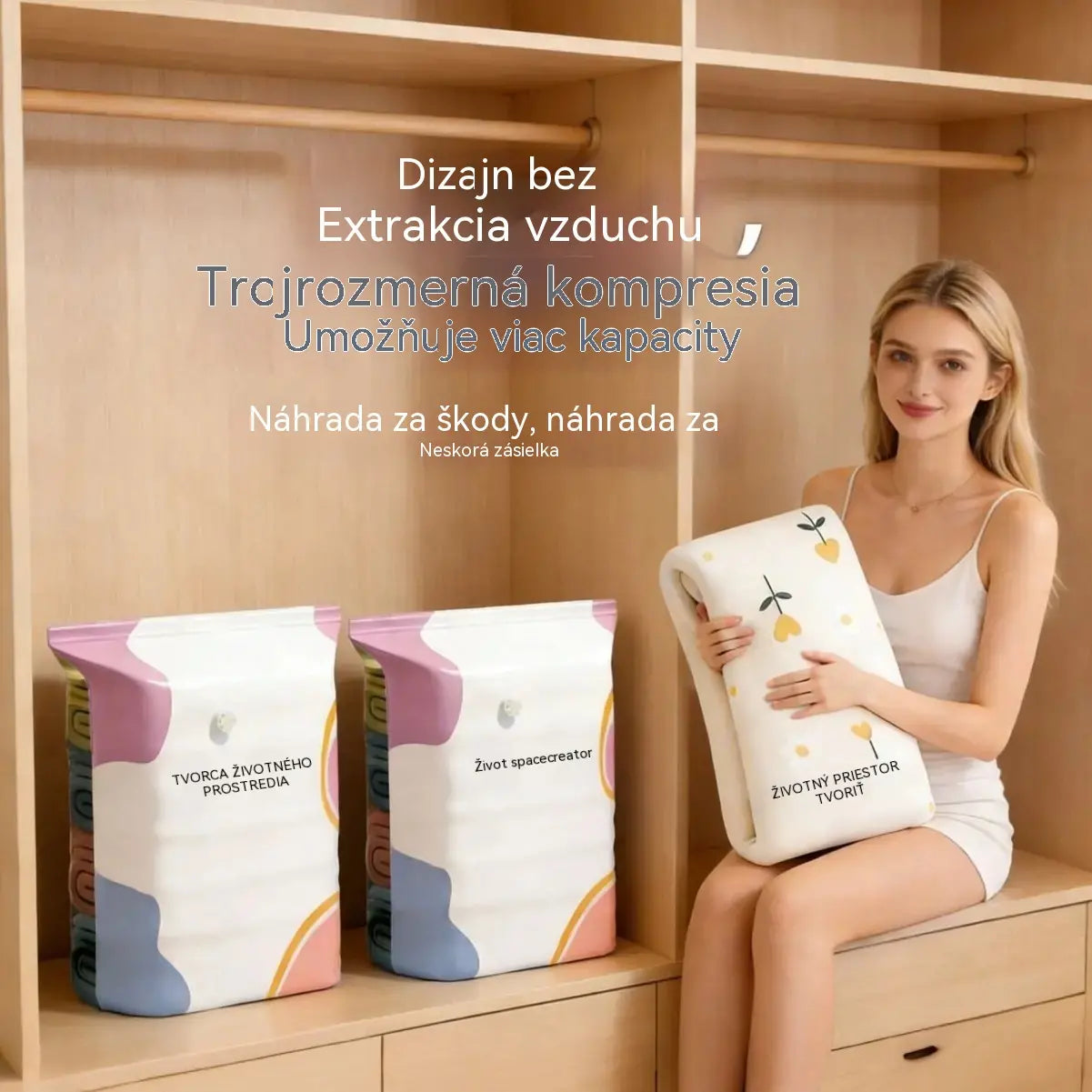 🧳【5-dielna sada】💨 Veľké, stlačiteľné vákuové úložné vrecko: nevyžaduje pumpičku, je nepriepustné a ideálne na úsporu miesta v kufri a doma ✈️