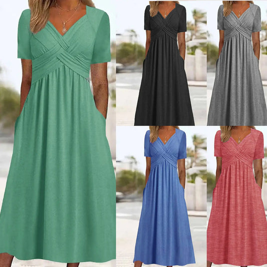 👍👍【ZĽAVA 50！%】💐👗【S-3XL】2026 jarné a letné nové jednofarebné módne jednoduché ležérne šaty
