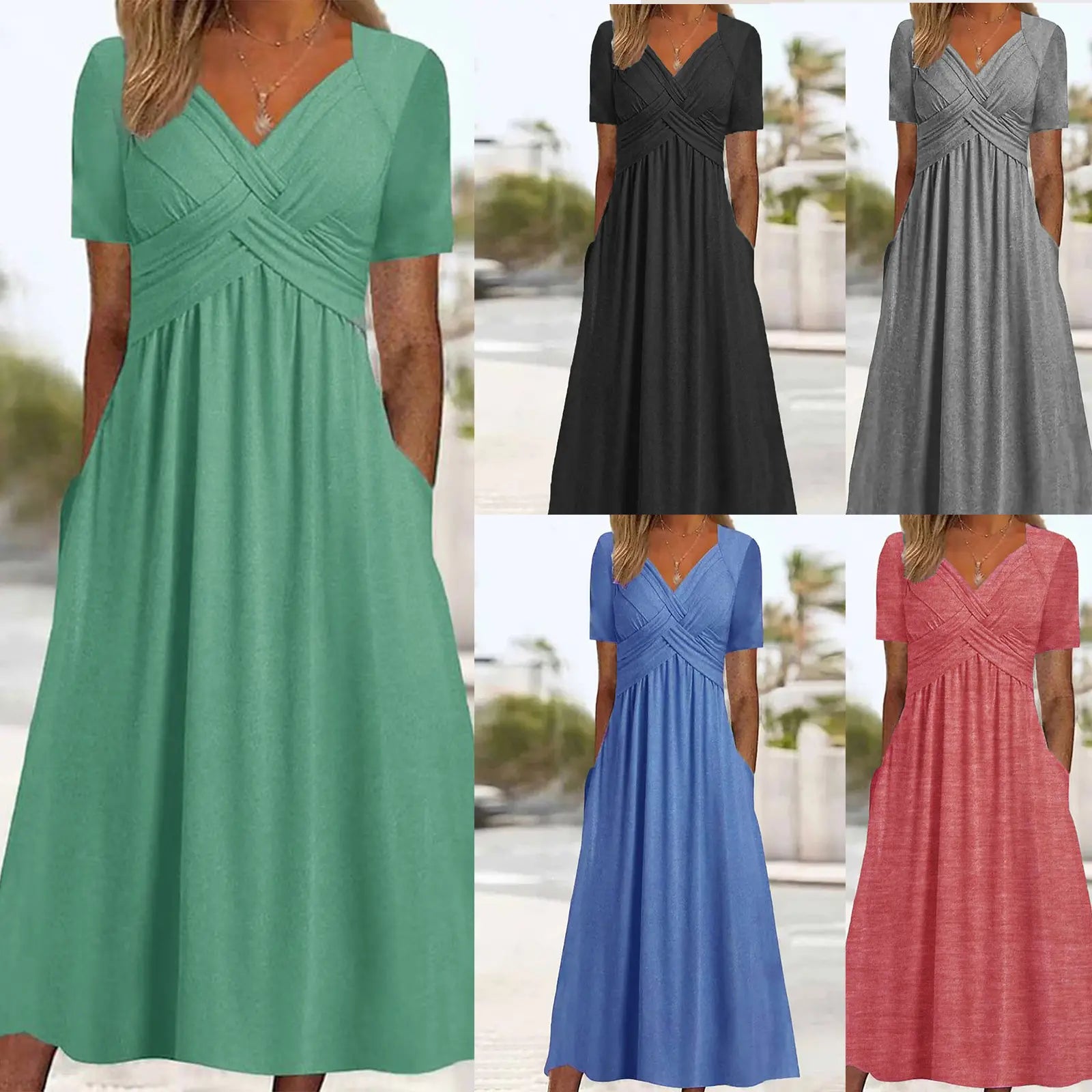 👍👍【ZĽAVA 50！%】💐👗【S-3XL】2026 jarné a letné nové jednofarebné módne jednoduché ležérne šaty