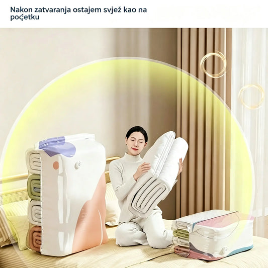 👕📦【Pakiranje od 5!】Vakuumske kompresijske vrećice za odjeću, pumpa nije potrebna | Dvoslojna zadebljana brtvena traka sprječava pucanje i curenje.