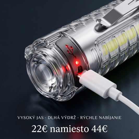 👍👍 Kompaktné LED svietidlo – USB-C rýchle nabíjanie, bočné svetlo, výdrž na dni. 22€ namiesto 44€.