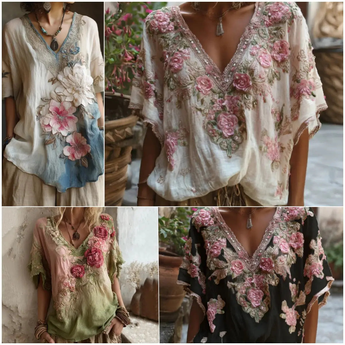 💕 Elegantná košeľa s hlbokým výstrihom do V a kvetinovou potlačou [Časovo obmedzená ponuka: Doprava zdarma] Veľkosti S-4XL
