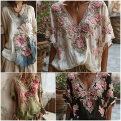 💕 Elegantná košeľa s hlbokým výstrihom do V a kvetinovou potlačou [Časovo obmedzená ponuka: Doprava zdarma] Veľkosti S-4XL