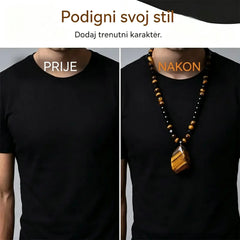🐯🔥 Vremenski ograničena ponuda: Muška ogrlica od prirodnih perli tigrovog oka: Ručno tkana vrpca, polirane perle, ističu vaš jedinstveni stil ✨