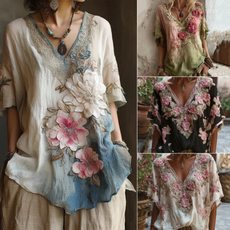 💕 Elegantná košeľa s hlbokým výstrihom do V a kvetinovou potlačou [Časovo obmedzená ponuka: Doprava zdarma] Veľkosti S-4XL