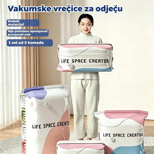 👕📦【Pakiranje od 5!】Vakuumske kompresijske vrećice za odjeću, pumpa nije potrebna | Dvoslojna zadebljana brtvena traka sprječava pucanje i curenje.