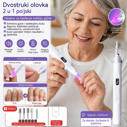 💅Električna turpija za nokte 2 u 1 s LED lampom (lampa za sušenje + 5 nastavaka za poliranje)