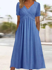 👍👍【ZĽAVA 50！%】💐👗【S-3XL】2026 jarné a letné nové jednofarebné módne jednoduché ležérne šaty