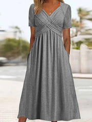 👍👍【ZĽAVA 50！%】💐👗【S-3XL】2026 jarné a letné nové jednofarebné módne jednoduché ležérne šaty