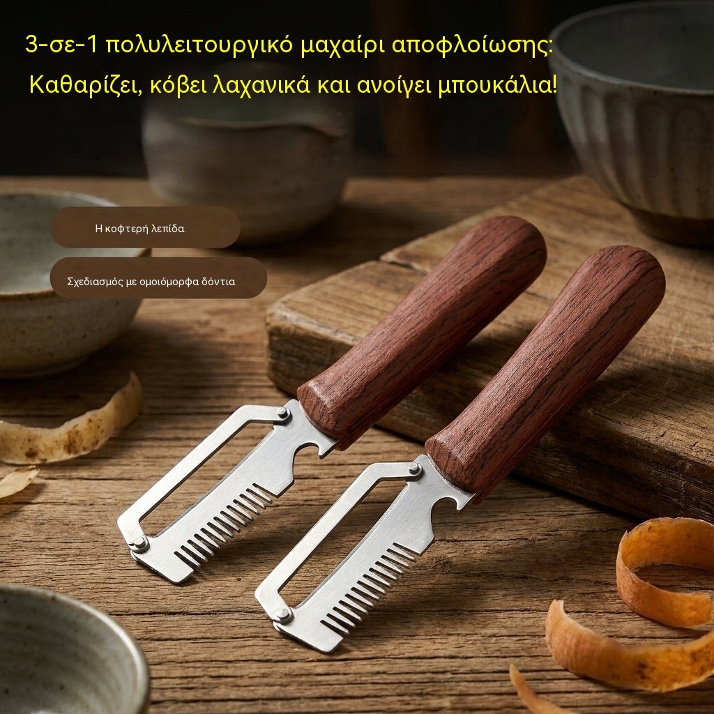 ✅ Αγοράστε 1 και πάρτε 1 δωρεάν (2 τεμάχια συνολικά) 🧅🔪 Πολυλειτουργικός αποφλοιωτής 3 σε 1: Καθαρισμός, Κόψιμο, Άνοιγμα Μπουκαλιού! 🔥