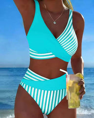 😍【S-3XL】（40kg-100kg）Dvojdielne bikiny s farebnými blokmi✅Platba na dobierku