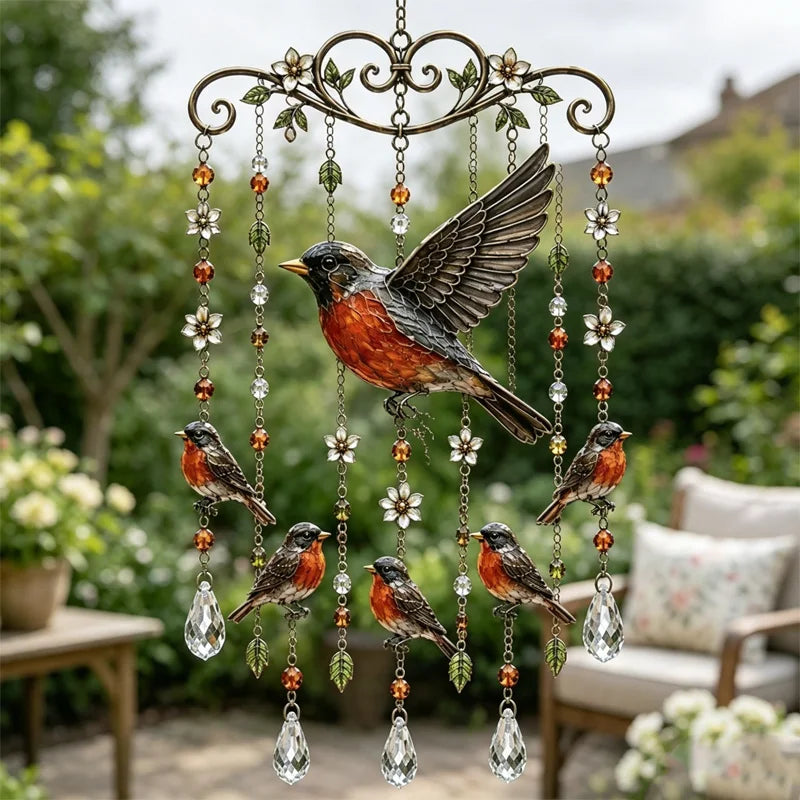 🐦 Krištáľové zvonkohry ozdobené kolibríkmi a maľovanými vzormi vo vintage štýle