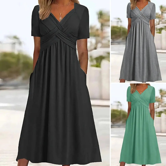 👍👍【ZĽAVA 50！%】💐👗【S-3XL】2026 jarné a letné nové jednofarebné módne jednoduché ležérne šaty