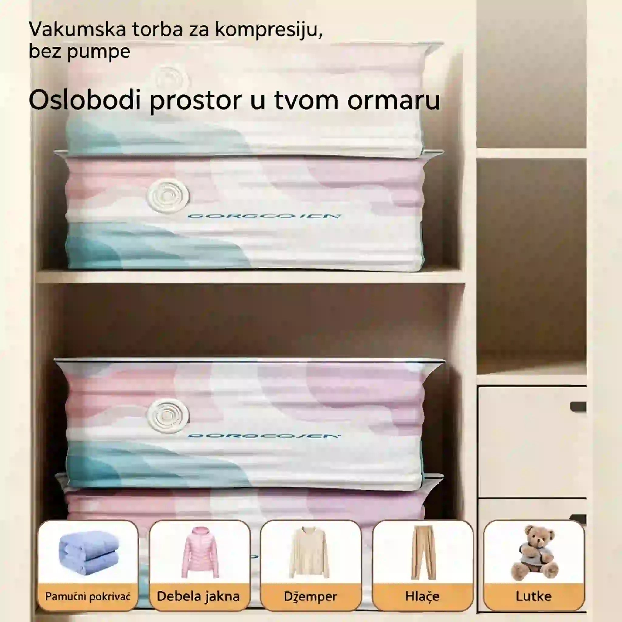 🧳 5 za samo 22 € 💨 Velike kompresibilne vakuumske vrećice za pohranu: Nije potrebna zračna pumpa, nepropusne su, idealne za uštedu prtljage i prostora u domu ✈️