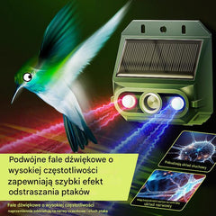 🔥Odstraszacz ptaków ultradźwiękowy zasilany energią słoneczną do użytku na zewnątrz z migającym światłem podczerwonym, z czerwoną i niebieską diodą LED