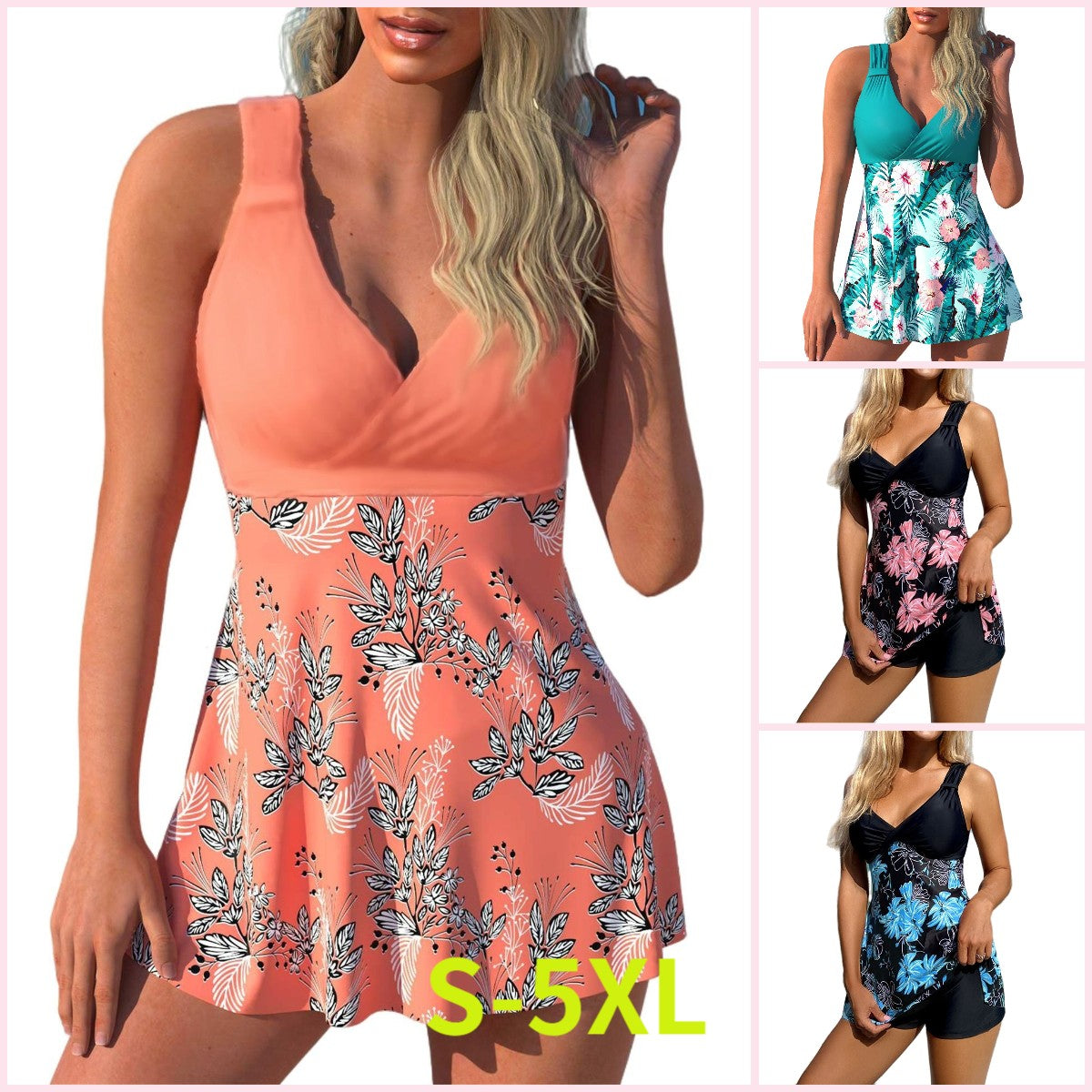 🌴🏖️【Τελευταία μέρα - 50% έκπτωση🔥】【S-5XL】Νέο σετ μαγιό με στάμπα για μεγάλα μεγέθη, σορτς, σχισμές στην πλάτη, ύφασμα που στεγνώνει γρήγορα