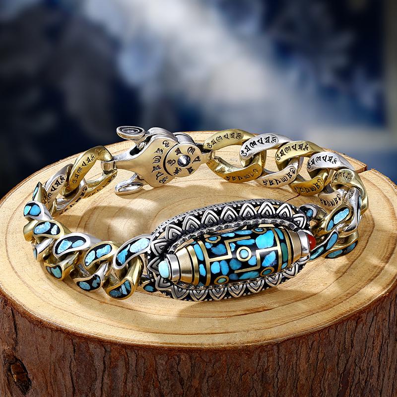 🔥✨【Kupite 1, dobijte 1 gratis】 Narukvica od 925 sterling srebra s vintage tirkizom i šest znakova mantre-H