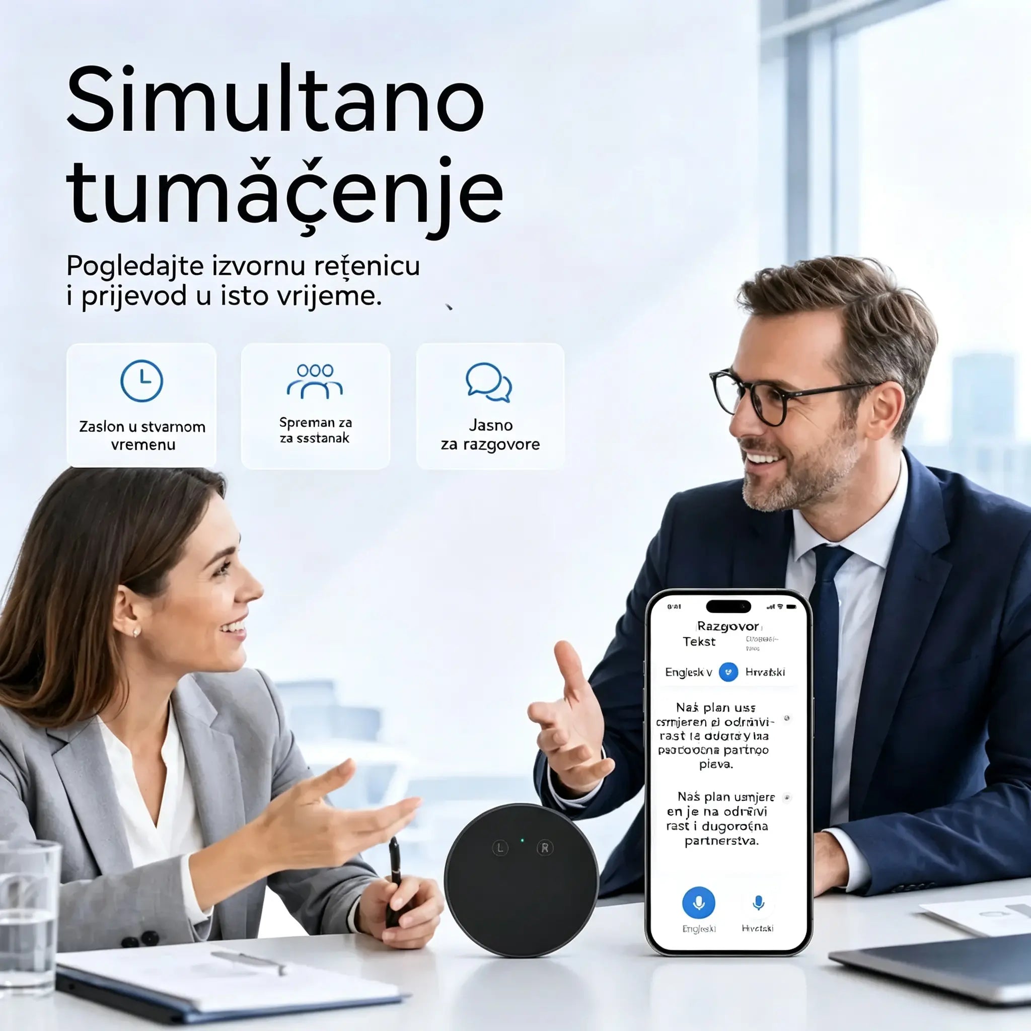 Uređaj za prevođenje jezika s umjetnom inteligencijom – dvosmjerni glasovni prevoditelj u stvarnom vremenu koji podržava više jezika.