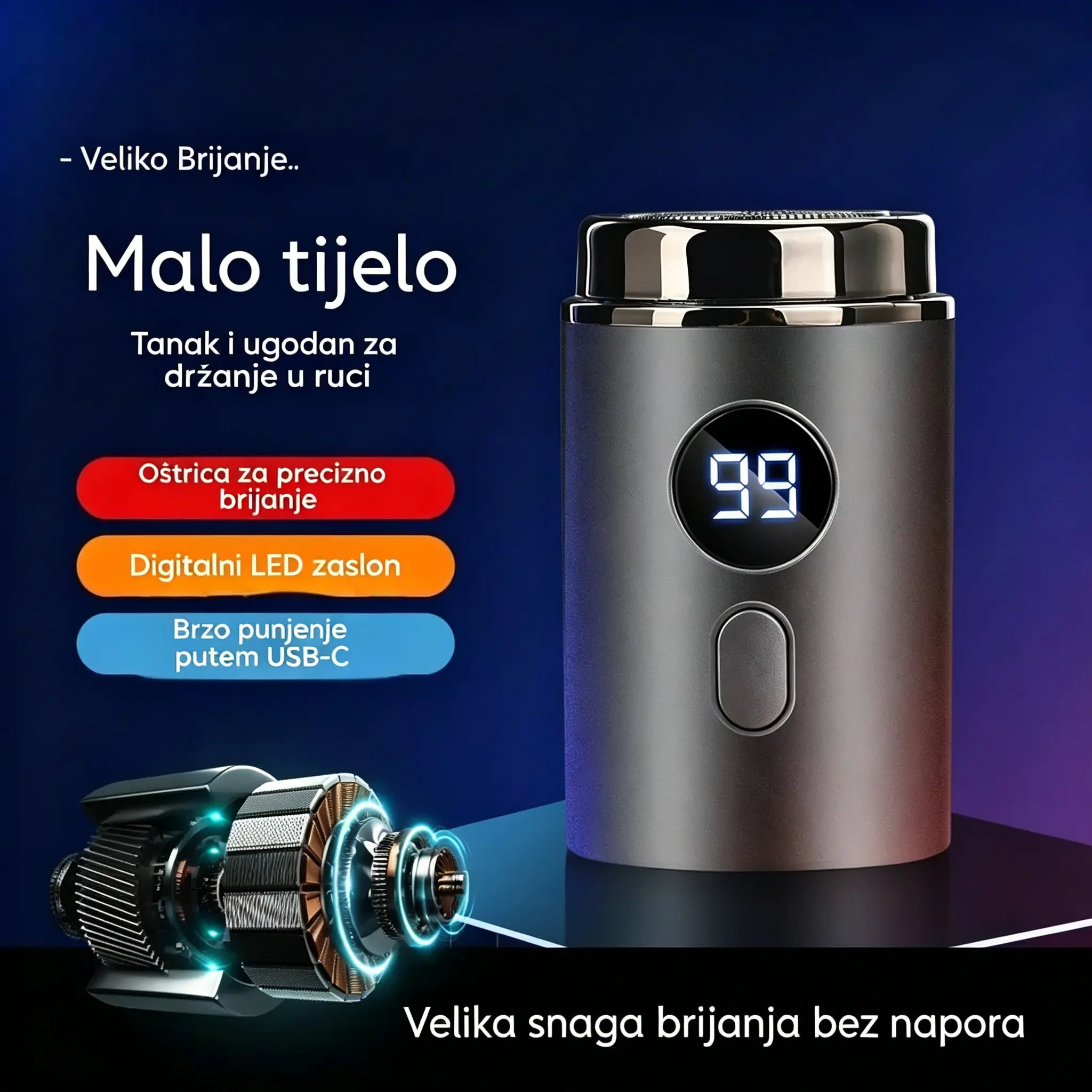 🔥Vrhunska ponuda: 50% POPUSTA🔥Moćan mini električni brijač za muškarce s digitalnim zaslonom