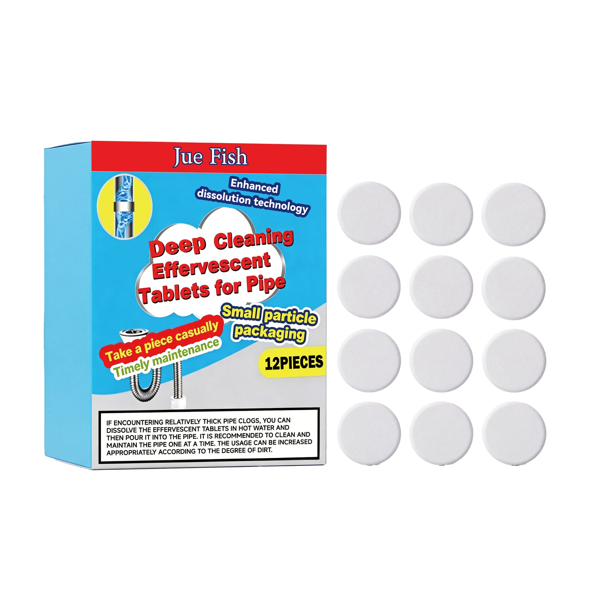 🥳3 krabice za 23 eur💞 Výkonné čistiace šumivé tablety na potrubie, rýchlo rozpúšťajúce upchatie mastnotou z vlasov, dezodoračný antibakteriálny čistič potrubia na umývadlo a odtok toalety