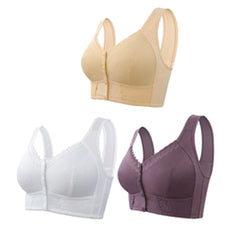 🔥Oferta ograniczona czasowo🔥（3 szt）💕🎁【45kg-155kg】Oversized oddychający biustonosz z miękkiej bawełny, zapinany z przodu na guziki