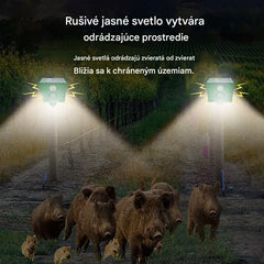 Solárny ultrazvukový repelent na zvieratá do exteriéru, repelent na vtáky s blikajúcim infračerveným svetlom s červenými a modrými LED diódami.