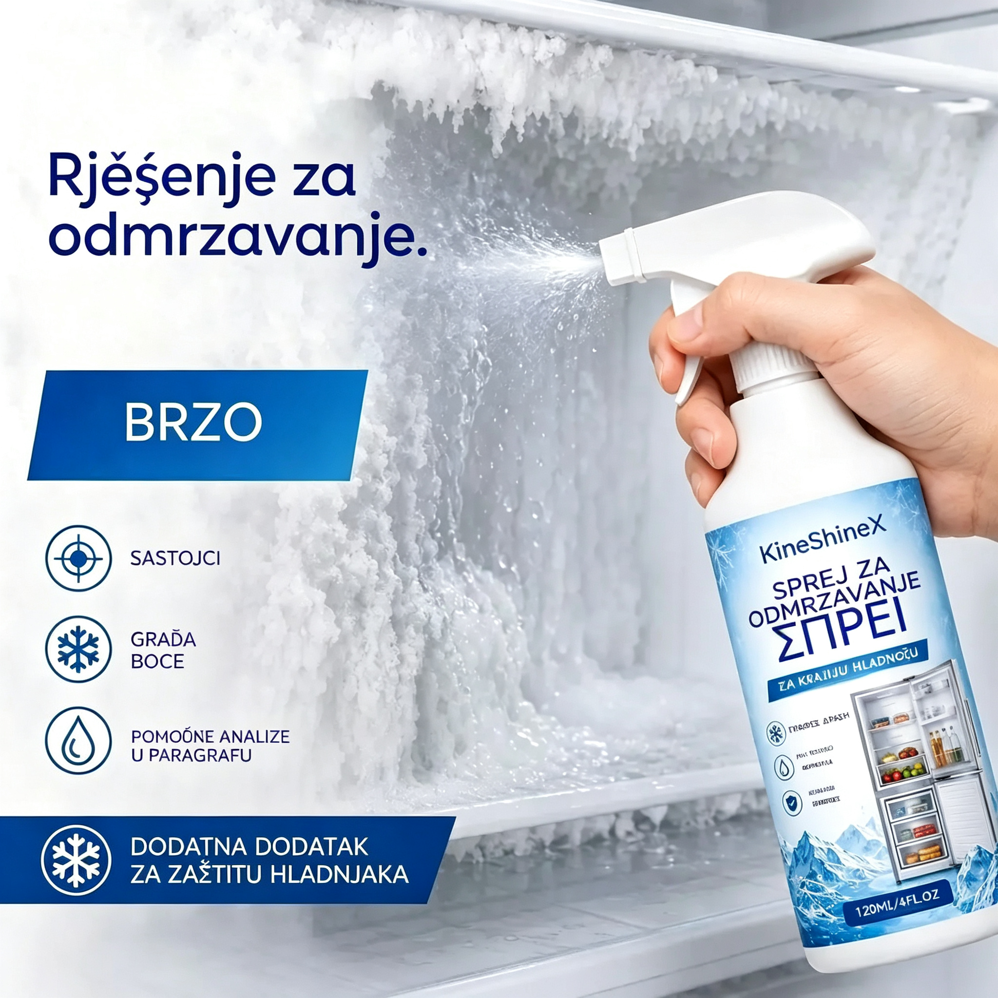 🔥【2 boce za samo 24 eura】❄️ 2026 Novi sprej za odmrzavanje 🧡 Brzo uklanja mraz iz hladnjaka