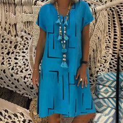 【50% OFF】【🏆 Kúpte 1 a získate 1 zadarmo】👗【S-5XL】Potlačené bavlnené šaty s výstrihom do V