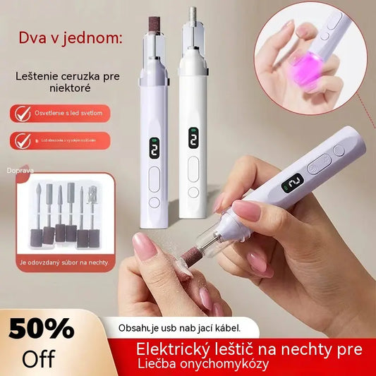 💅Elektrický pilník na nechty 2 v 1 s LED lampou (sušiaca lampa + 5 leštiacich hlavíc)