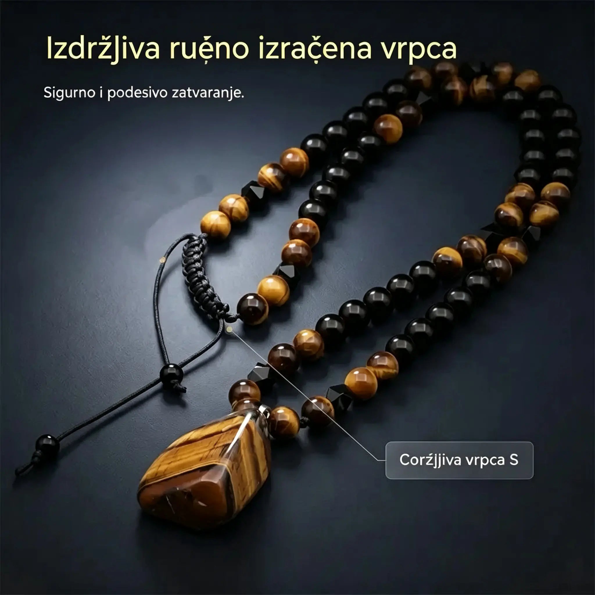 🐯🔥 Vremenski ograničena ponuda: Muška ogrlica od prirodnih perli tigrovog oka: Ručno tkana vrpca, polirane perle, ističu vaš jedinstveni stil ✨
