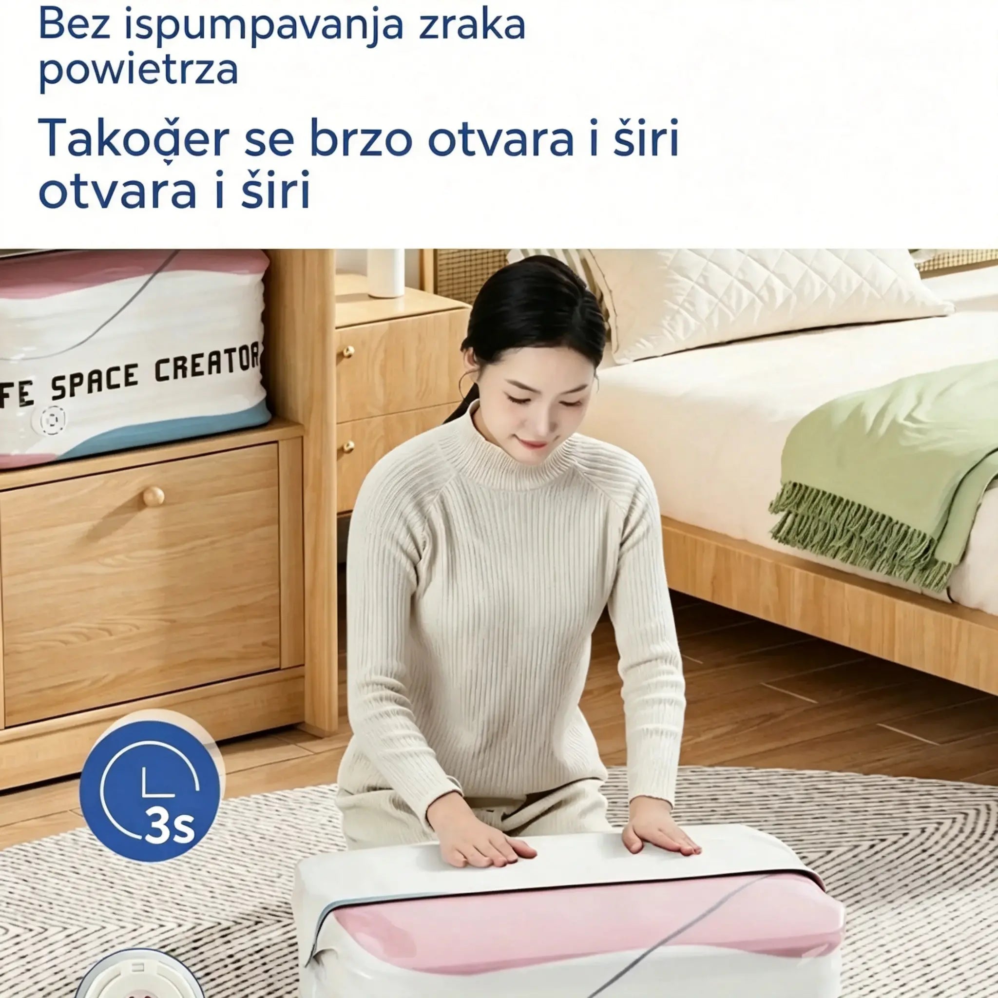 👕📦【Pakiranje od 5!】Vakuumske kompresijske vrećice za odjeću, pumpa nije potrebna | Dvoslojna zadebljana brtvena traka sprječava pucanje i curenje.