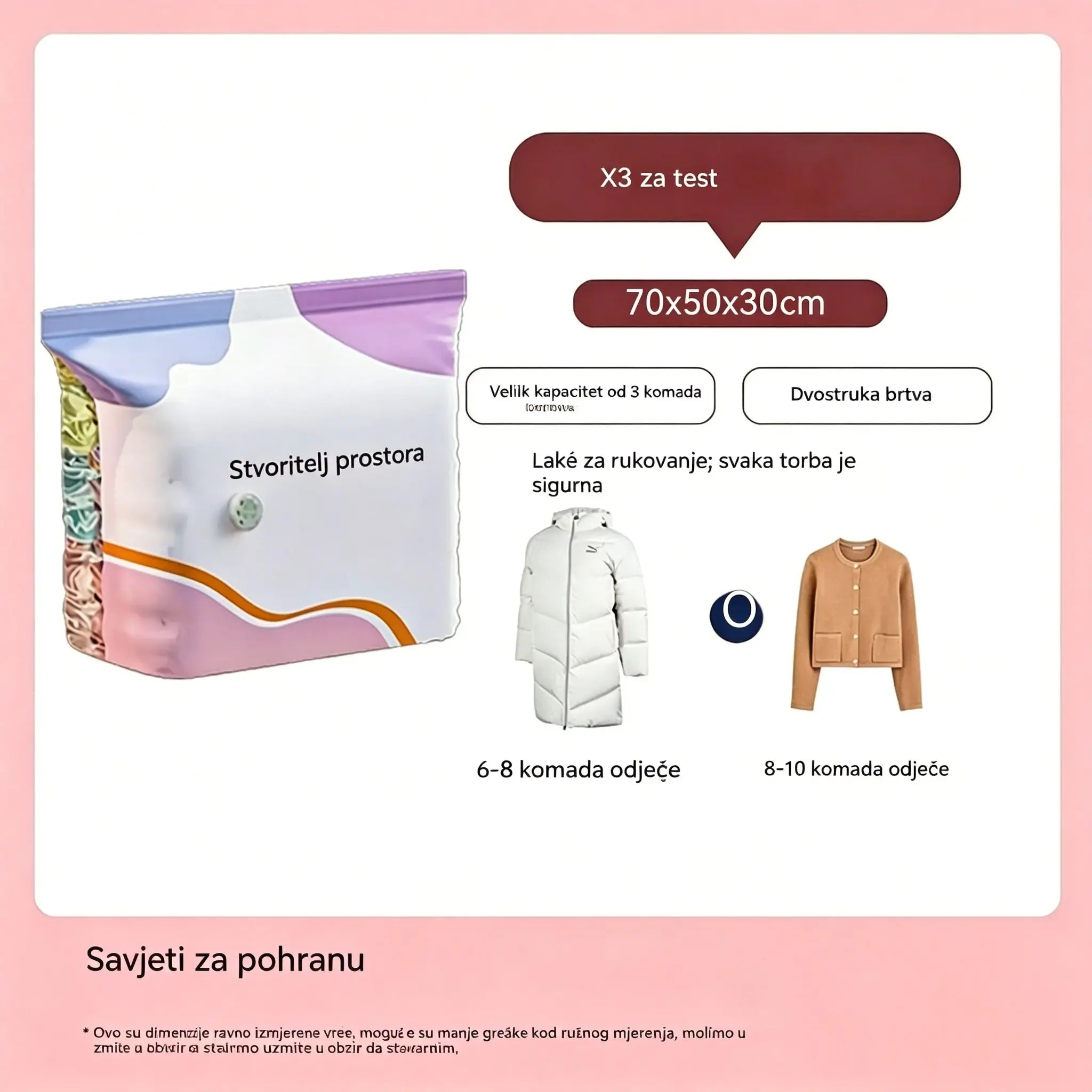 🧳【Set od 5 dijelova】💨 Vakuumske vrećice za pohranu velikog kapaciteta koje se mogu stlačiti: Nije potrebna pumpa, nepropusne su, idealne za uštedu prostora u koferu i domu ✈️