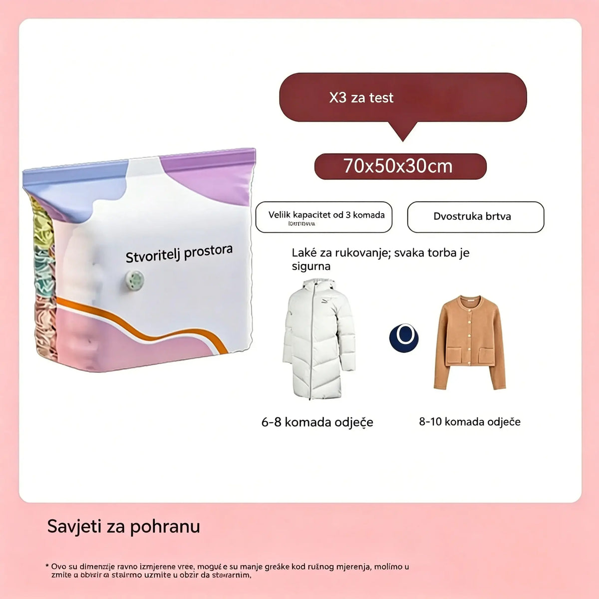🧳【Set od 5 dijelova】💨 Vakuumske vrećice za pohranu velikog kapaciteta koje se mogu stlačiti: Nije potrebna pumpa, nepropusne su, idealne za uštedu prostora u koferu i domu ✈️