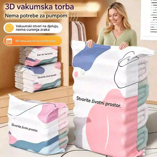 🧳【Set od 5 dijelova】💨 Vakuumske vrećice za pohranu velikog kapaciteta koje se mogu stlačiti: Nije potrebna pumpa, nepropusne su, idealne za uštedu prostora u koferu i domu ✈️