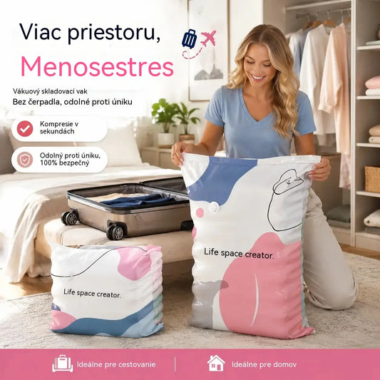 🧳【5-dielna sada】💨 Veľké, stlačiteľné vákuové úložné vrecko: nevyžaduje pumpičku, je nepriepustné a ideálne na úsporu miesta v kufri a doma ✈️