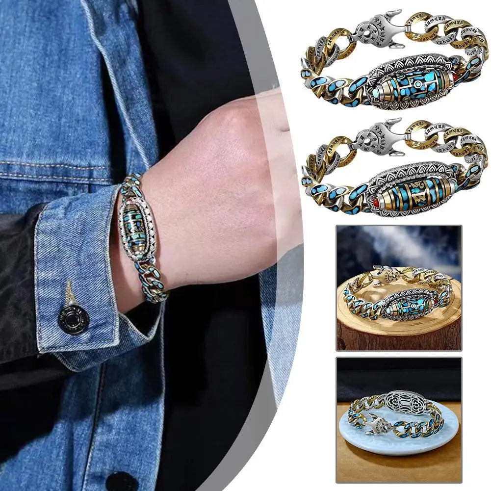 🔥✨【Kupite 1, dobijte 1 gratis】 Narukvica od 925 sterling srebra s vintage tirkizom i šest znakova mantre-H