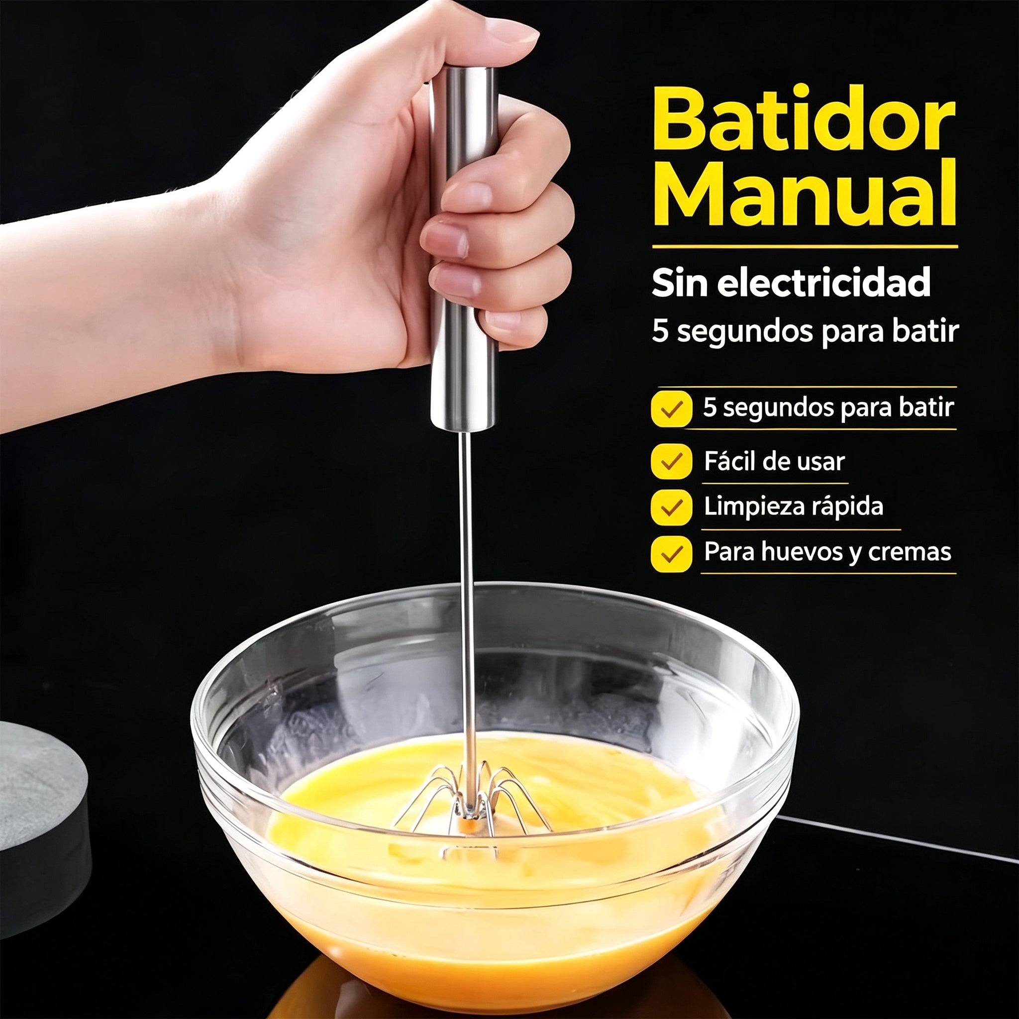 21€【 Conjunto de 2 piezas】Batidor de huevos semiautomático de acero inoxidable
