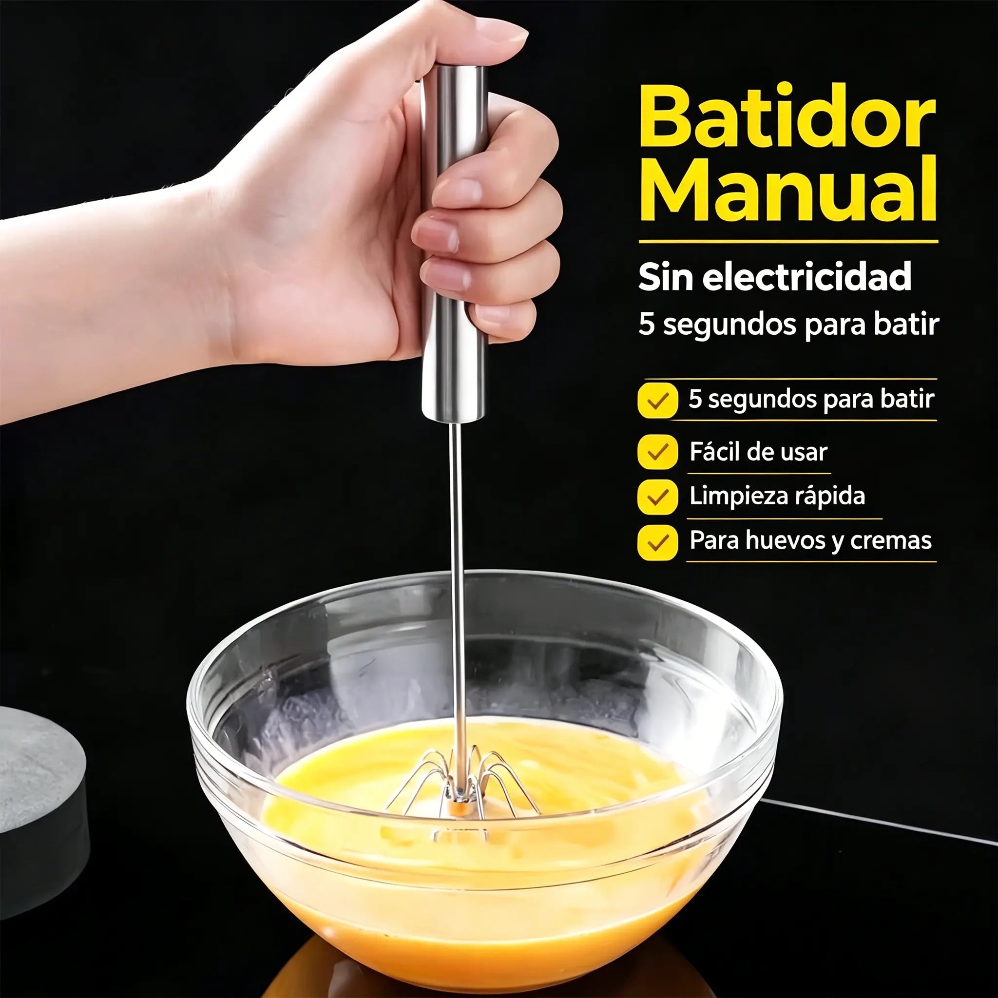 22€【 Conjunto de 2 piezas】Batidor de huevos semiautomático de acero inoxidable